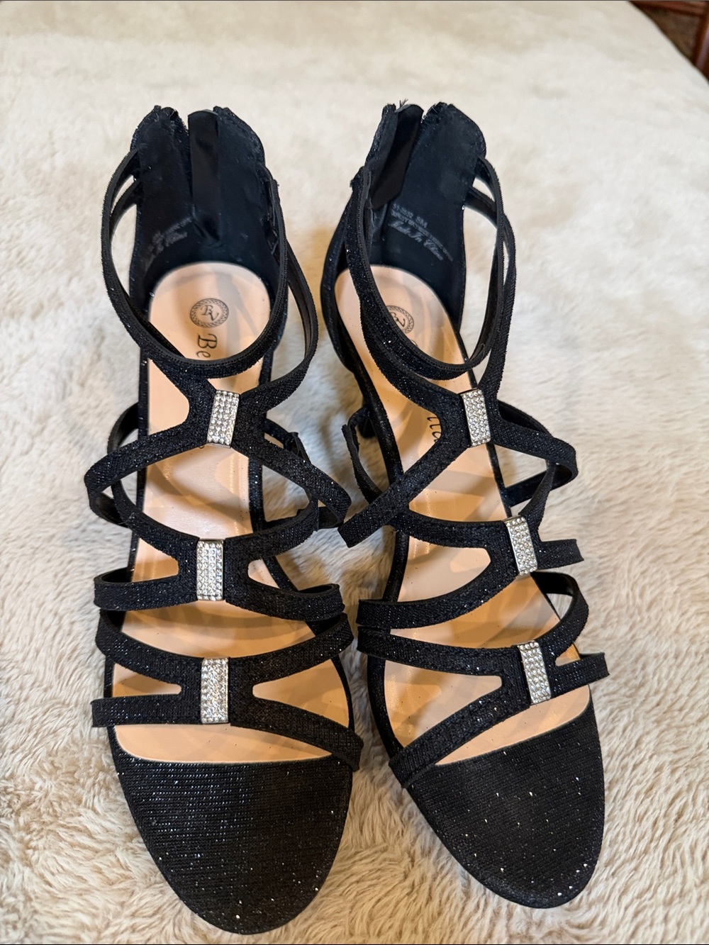 Bella Vita Karlette Black Glitter Strappy Heels